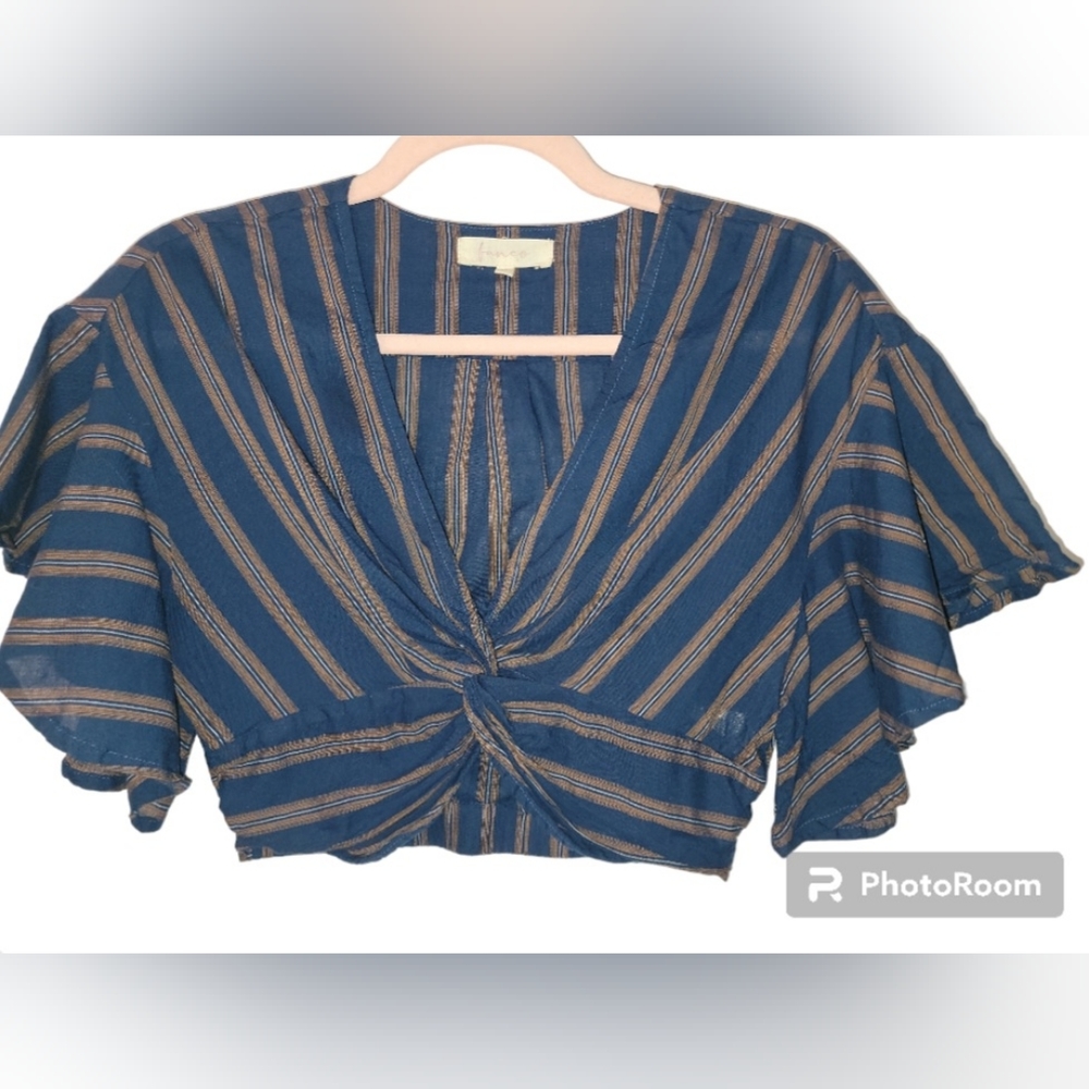 Franco EUC Crop Cotton Striped Blouse Size Medium